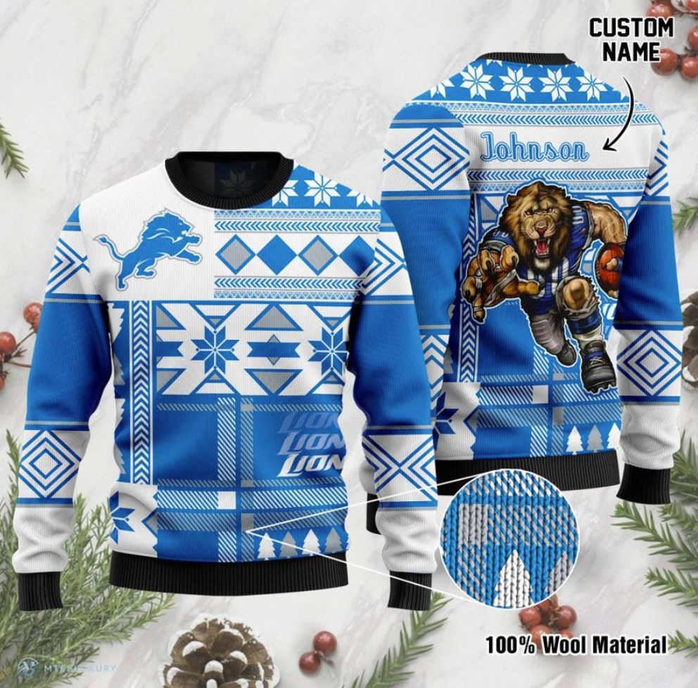 Personalized Detroit Lions Gift For Fan Ugly Wool Sweater Christmas