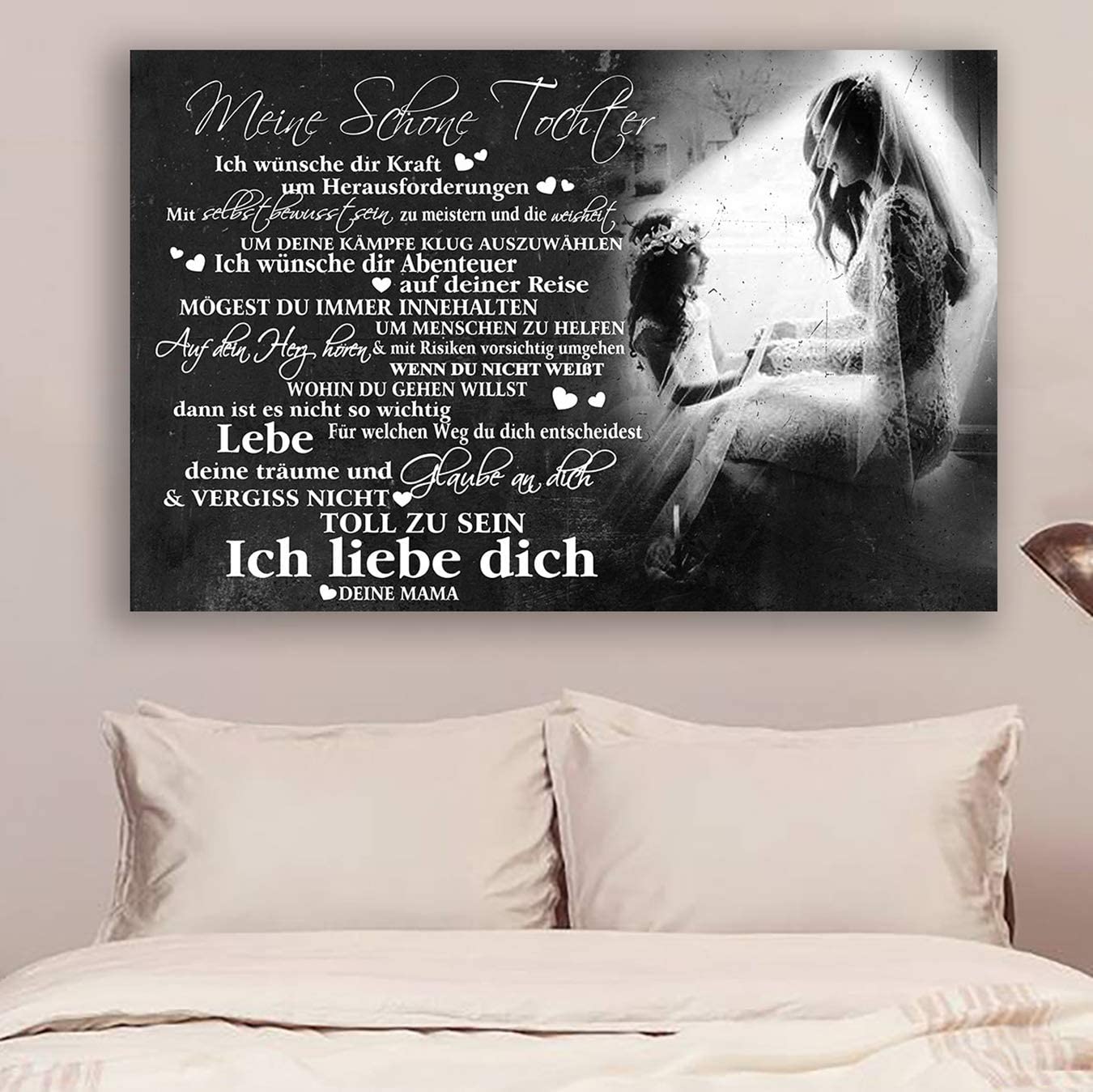 Poster for Room Aesthetic -Command Strips Wall Decor – Hn164 Family Poster – Mom to Daughter – I Wish You The Strength to Face Challenges – German