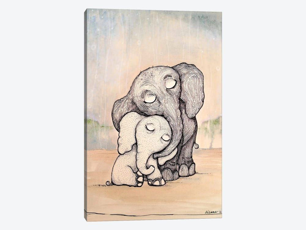 Whimsical Mom and Baby Elephant Canvas Poster 8″x12″ 12×18″ 18″x26″ 24″x36″ 30″x45″