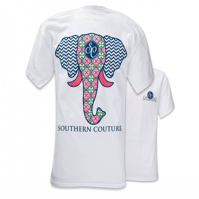 Southern Couture Preppy Elephant Chevron Pattern Comfort Colors White Girlie  Bright T Shirt