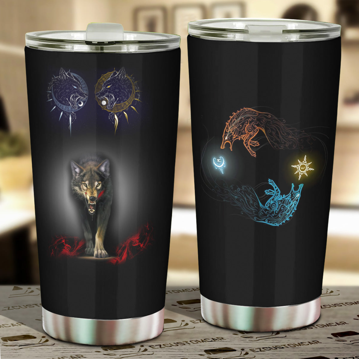 Angry Wolf Car Tumbler Cup Custom Animal Car Accessories