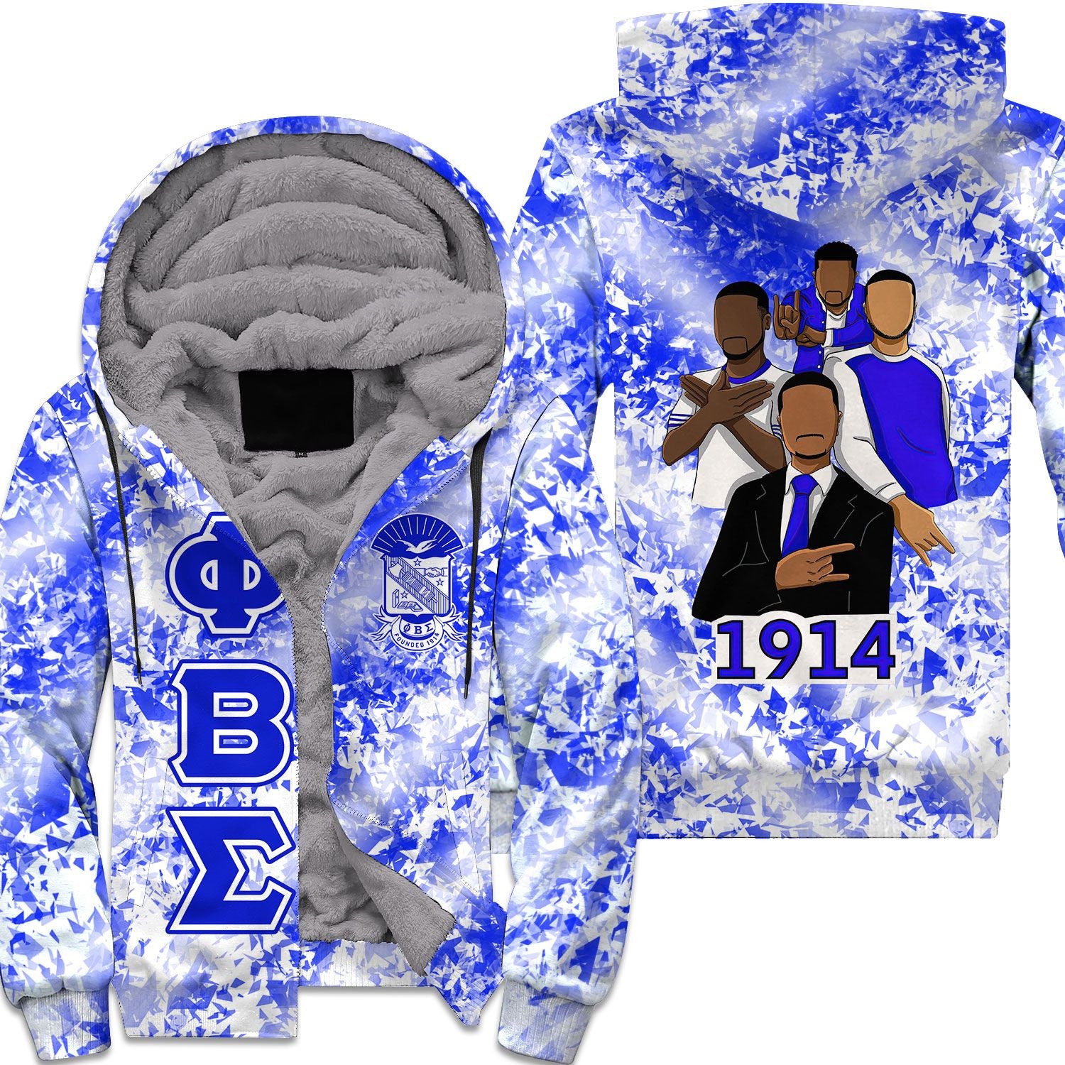 Fraternity Hoodie – Phi Beta Sigmas 1914 Diamond Pattern Sherpa Hoodie