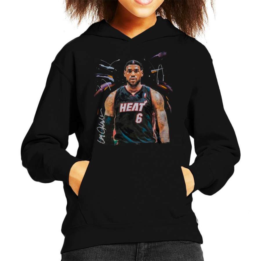 Sidney Maurer Original Portrait Of LeBron James Miami Heat Jersey Kid’s Hooded Sweatshirt