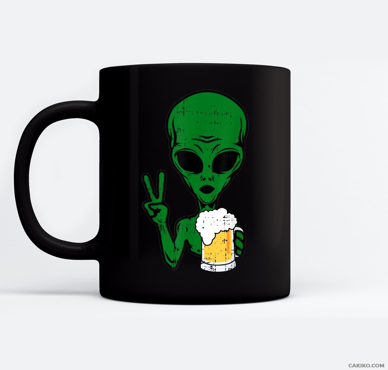 Area-51 Alien Beer Peace Sign Lazy Drinking Halloween Gift Ceramic Coffee Black Mugs