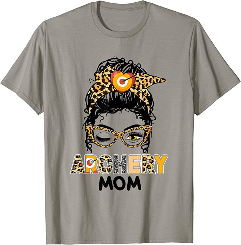 Womens Mom Life Archery Mothers Day Leopard Messy Bun T-Shirt