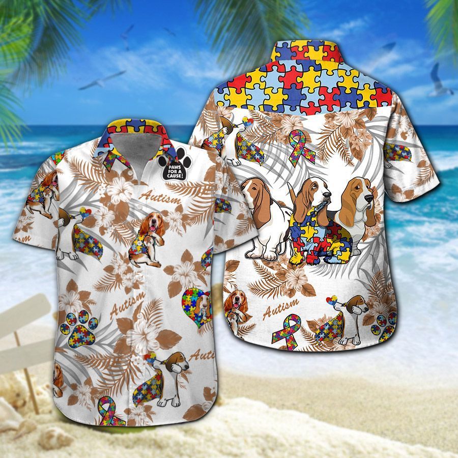 Basset Hound Autism Hawaiian Shirt Summer Button Up For Men, Women, Couple