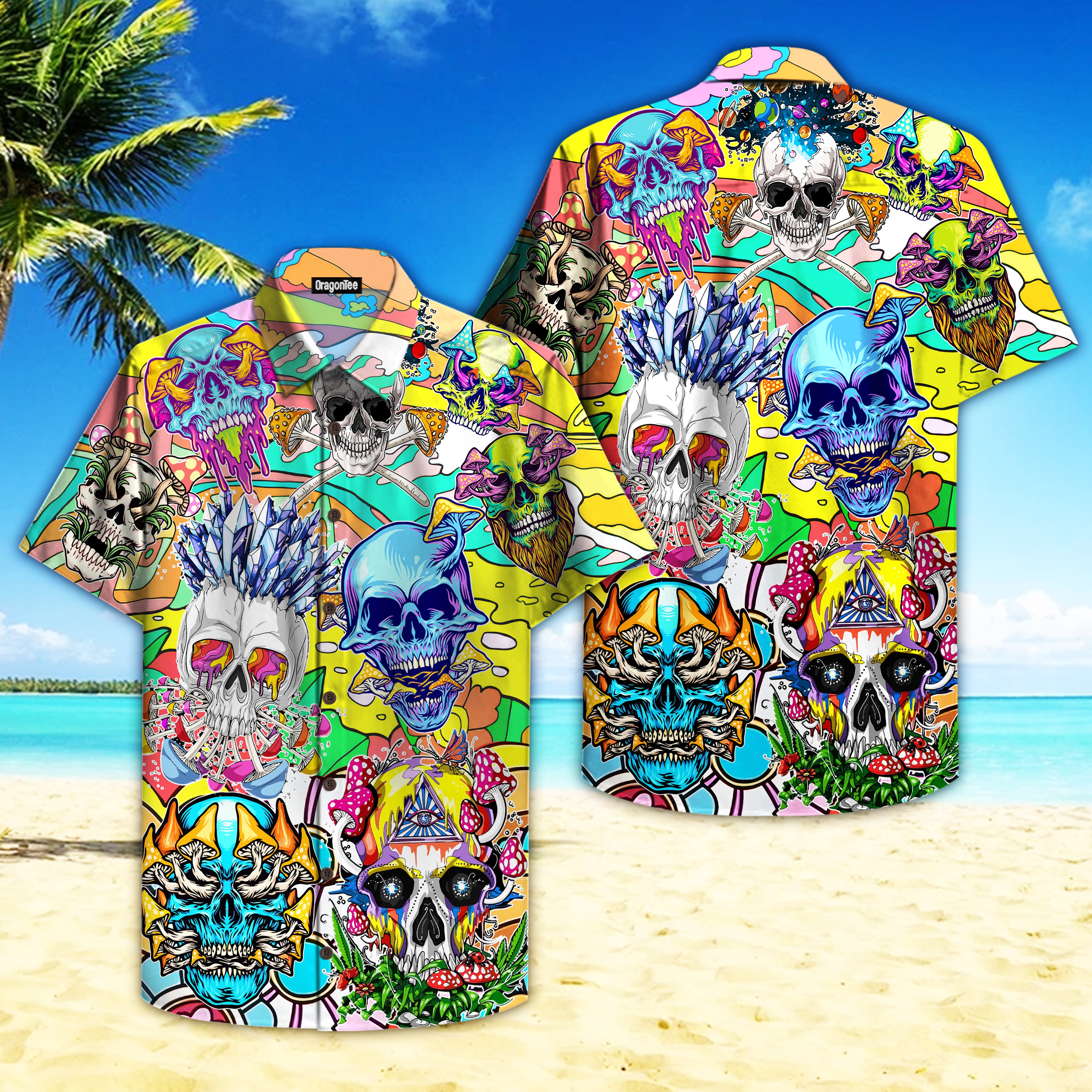 Oragontee Skull Mushroom Hippie Hawaii Shirt For Men Women Adult Ha85575