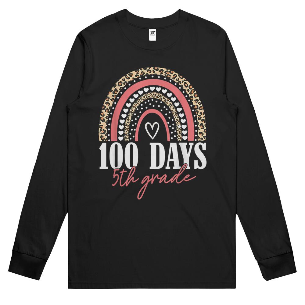 100 Days Smarter Happy 100Th Day Of School Rainbow 5Th Grade Long Sleeve T Shirts