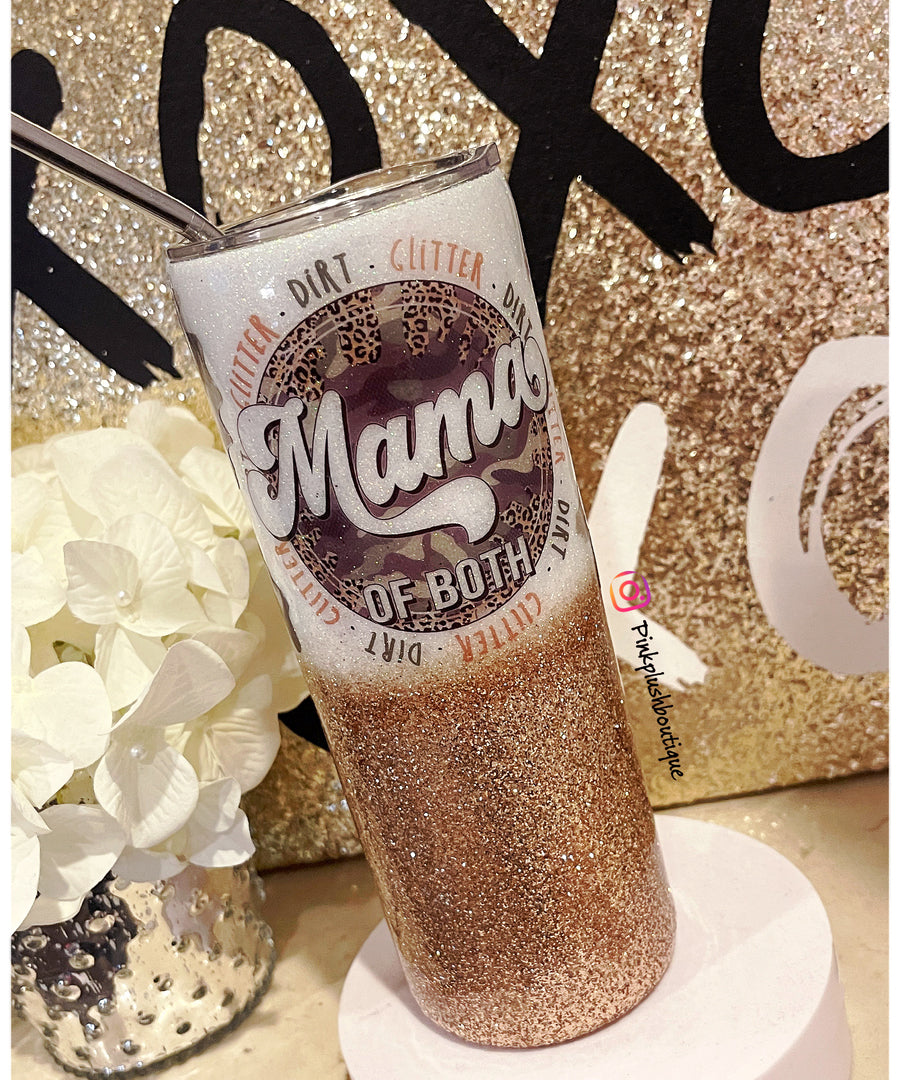 “Mama Of Both” Camo / Leopard Glitter Tumbler