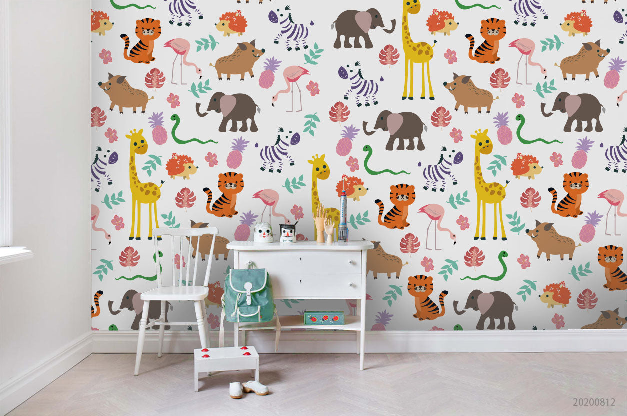 3D Cartoon Colorful Floral Animal Wall Mural Wallpaper Lxl 1128