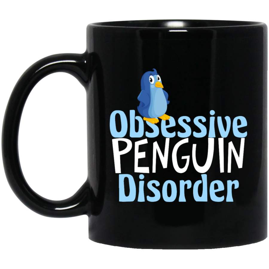 Cute Obsessive Penguin Disorder 11 oz. Black Mug