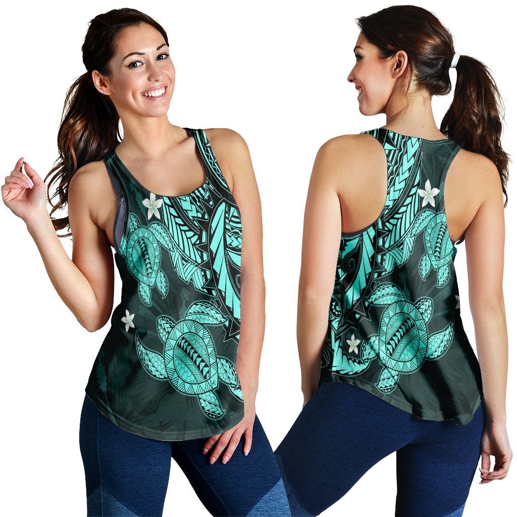 Hawaiian Polynesian Turtle Hibiscus Racerback Tank Turquoise Ah Ha22604