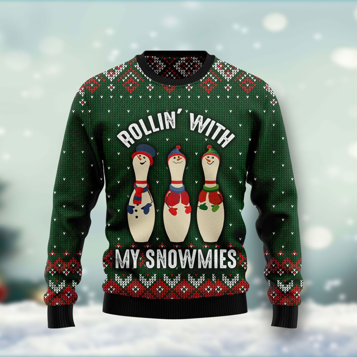 Bowling Rollin’ With My Snowmies Ugly Christmas Sweater For Men & Women Adult