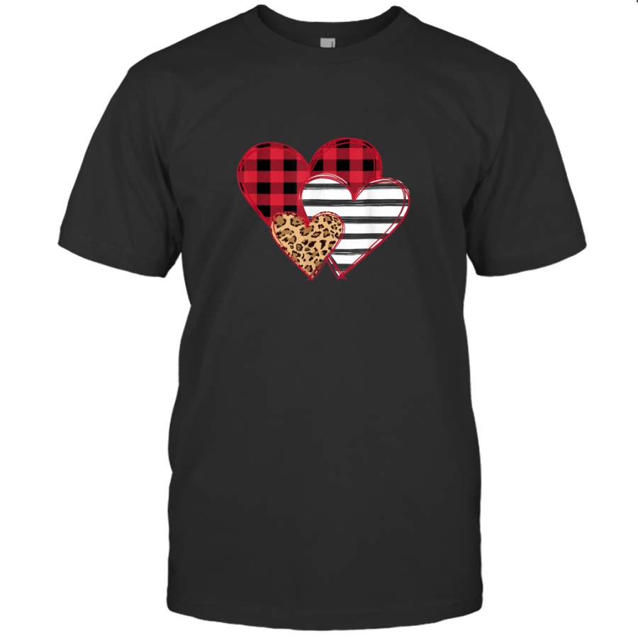 Striped Plaid Leopard Printed Splicing Heart Valentine s Day T shirt