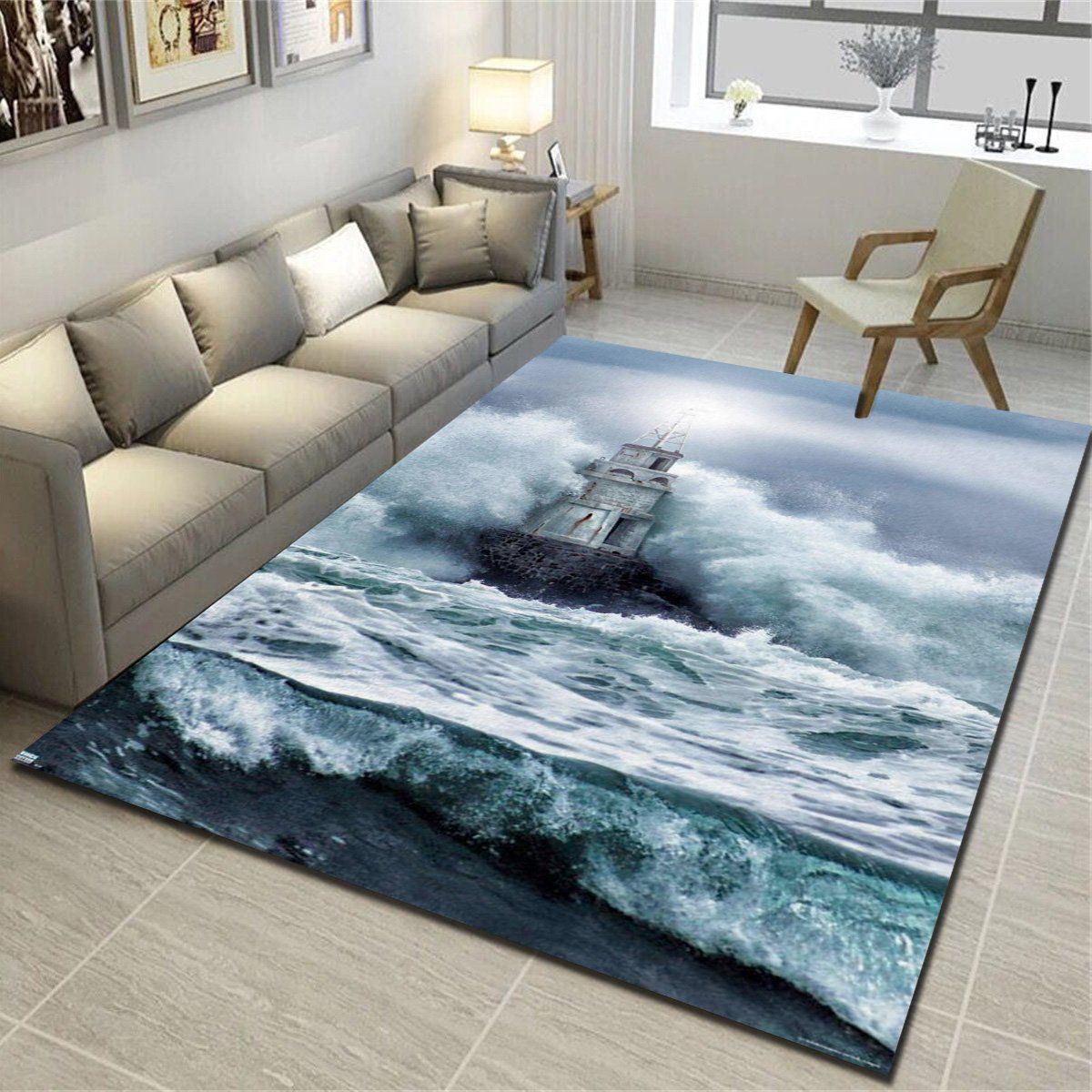 Lighthouse In The Storm Area Rugs, Living Room Bedroom Carpet