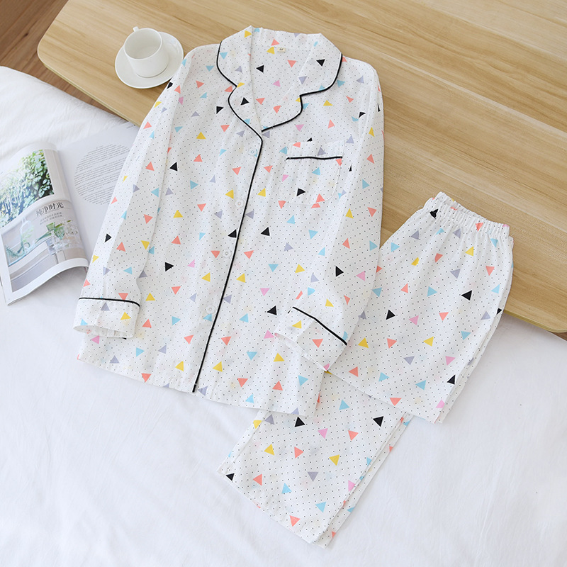 Smile Face Pure Cotton Women Home Clothes Lapel Long-sleeved Spring Summer 2 Piece Outfit Clothing Female Loose Women Sleepwears alx