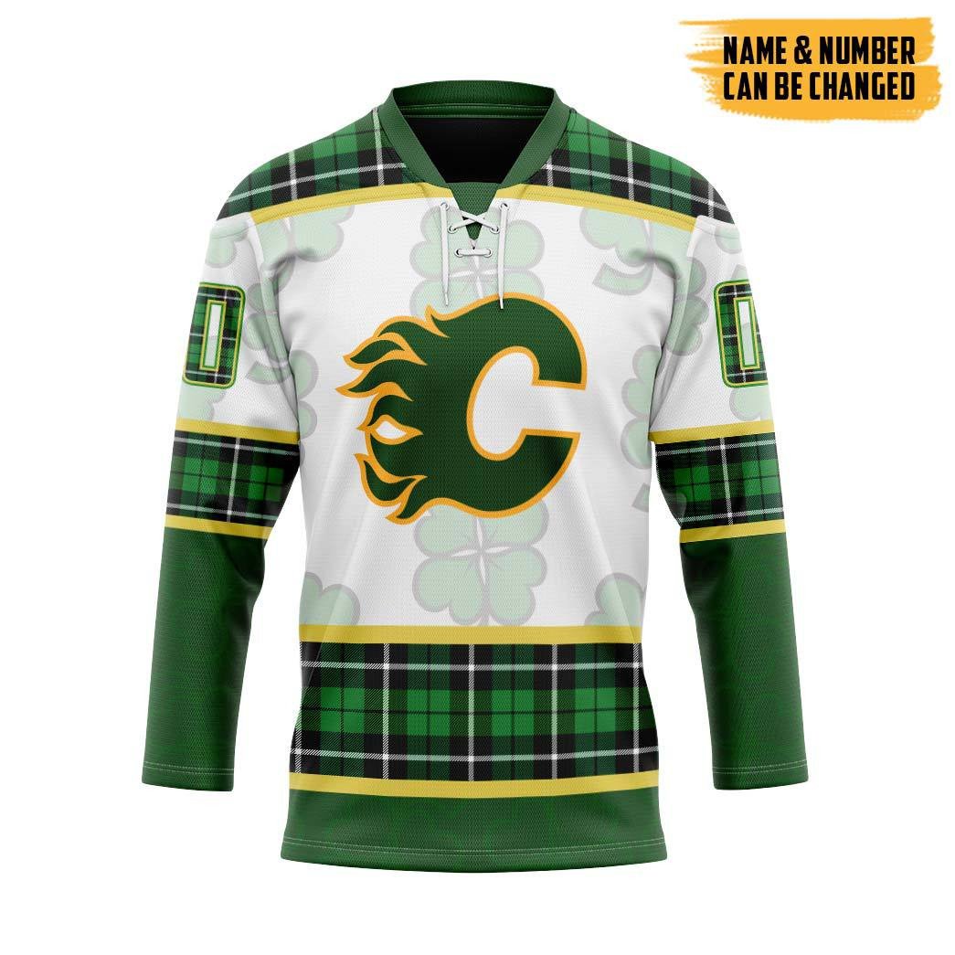 Gearhumans 3D Calgary Flames St Patrick Day Custom Name Custom Number Hockey Jersey