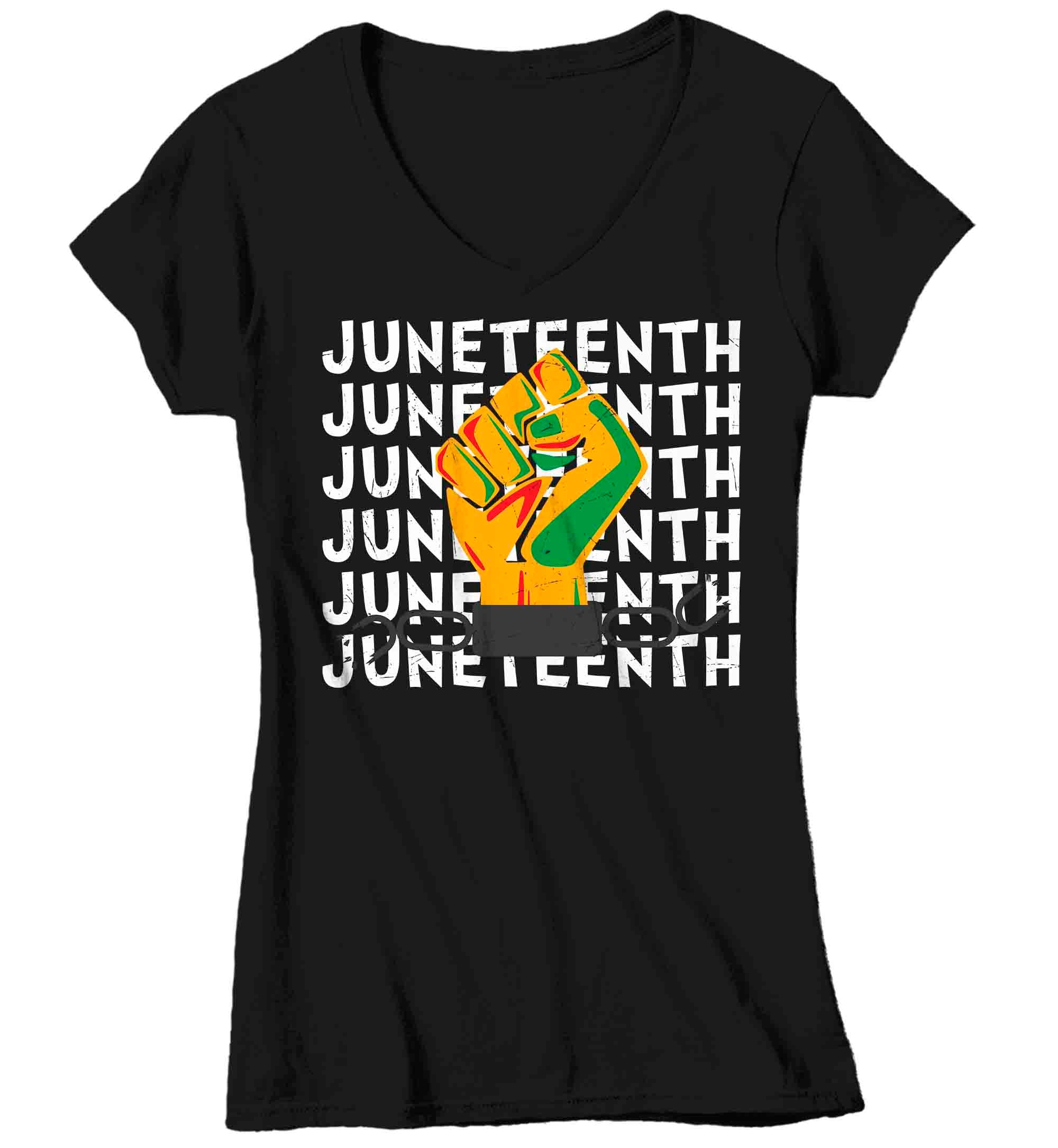 Women’S V-Neck Juneteenth Shirt Fist T Shirt Black History Tee African Chains American Slavery 1865 Emancipation Day Tshirt Ladies Woman