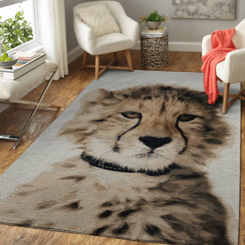 YELLOW AND BLACK CHEETAH – Animals Illustration Area Rug Carpet