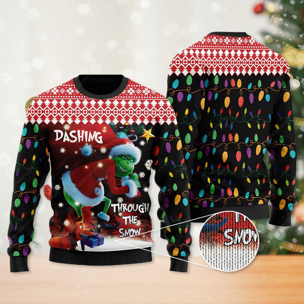 Grinch Ugly Sweater, Dashing Through The Snow Ugly Xmas Sweater 3D, Unique Gifts For Christmas