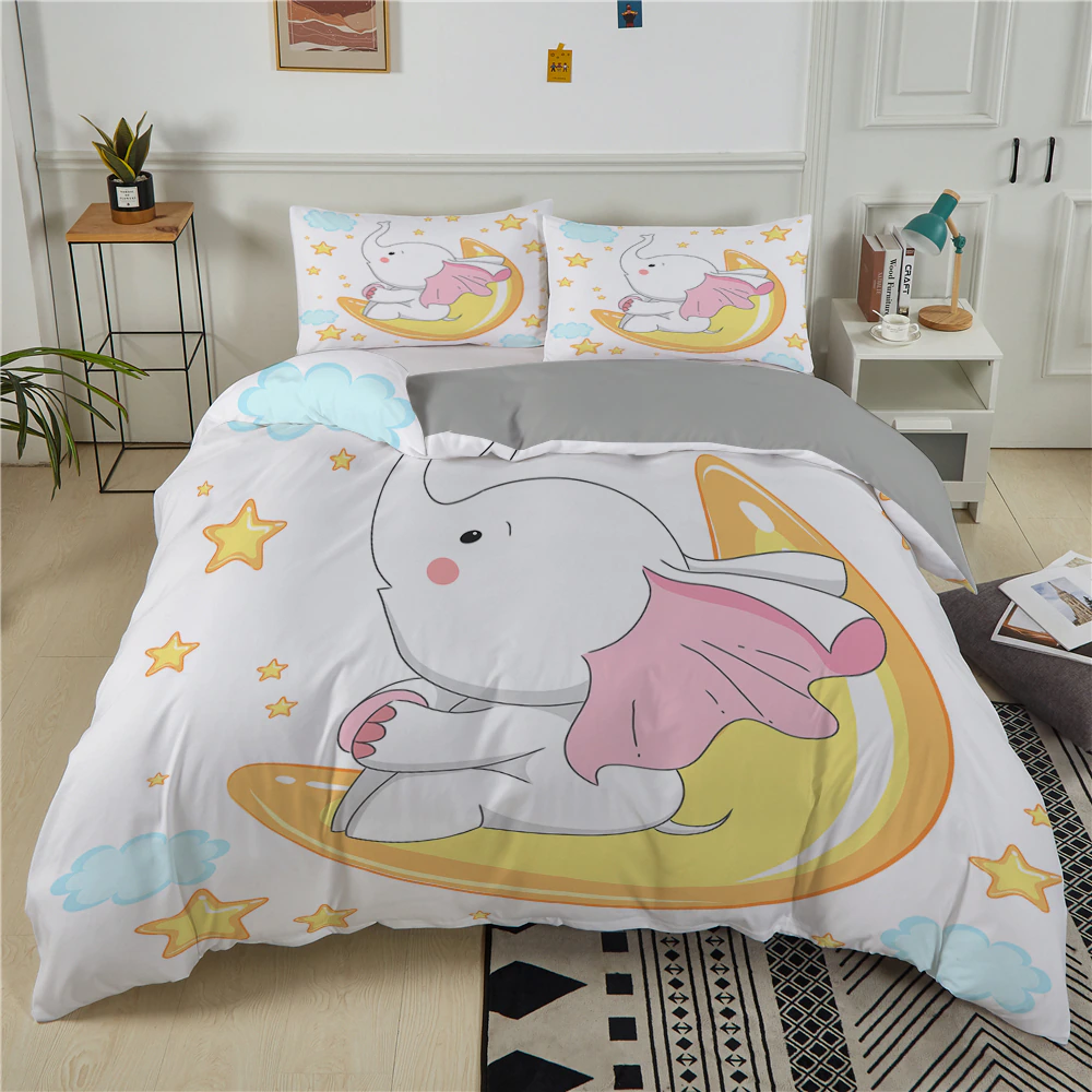 Zeimon Baby Kids 3D Bedding Set Elephant Moon Blanket//Duvet Cover Queen King Size And Pillowcase Bedclothes For All Season