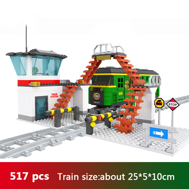 Ausini City Train Model Building Blocks Wagon Cargo Carriage Passenger Train Station Rail Tracks Locomotive Construction Toys alx