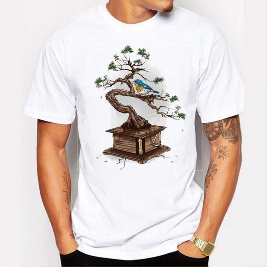 Newest Fashion Retro Style Bonsai Printed T Shirt Mens Personalized Custom T-Shirt Summer Hipster Cool Short Sleeve Tee Tops