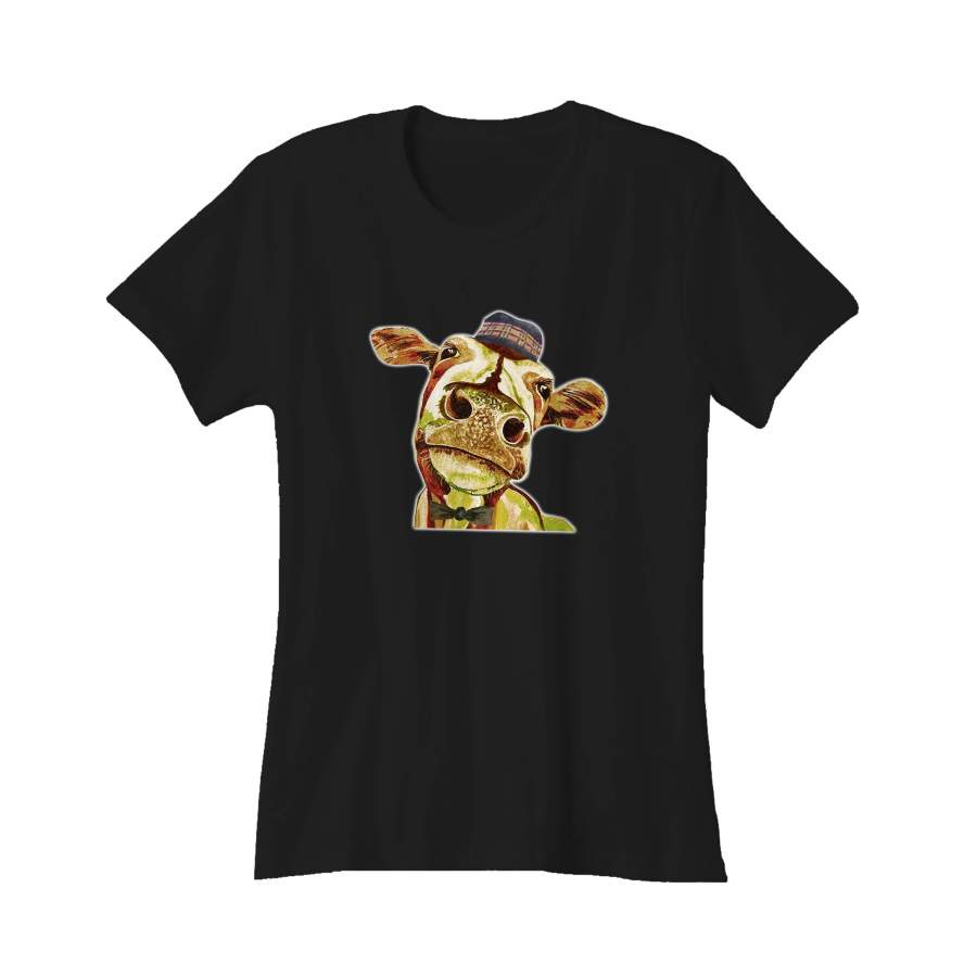 Vintage Cow Dictionary Art Farm Animal Gift For Farmer With Suit And Hat Funny Women’s T-Shirt