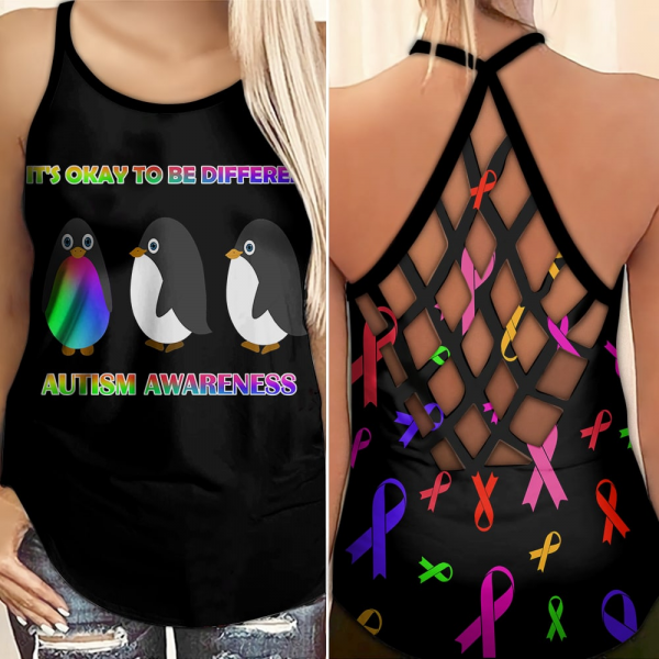 It’S Okay To Be Different Autism Awareness Criss Cross Tank Top Penguin Autism Awareness Shirts Autism Awareness Gift Ht