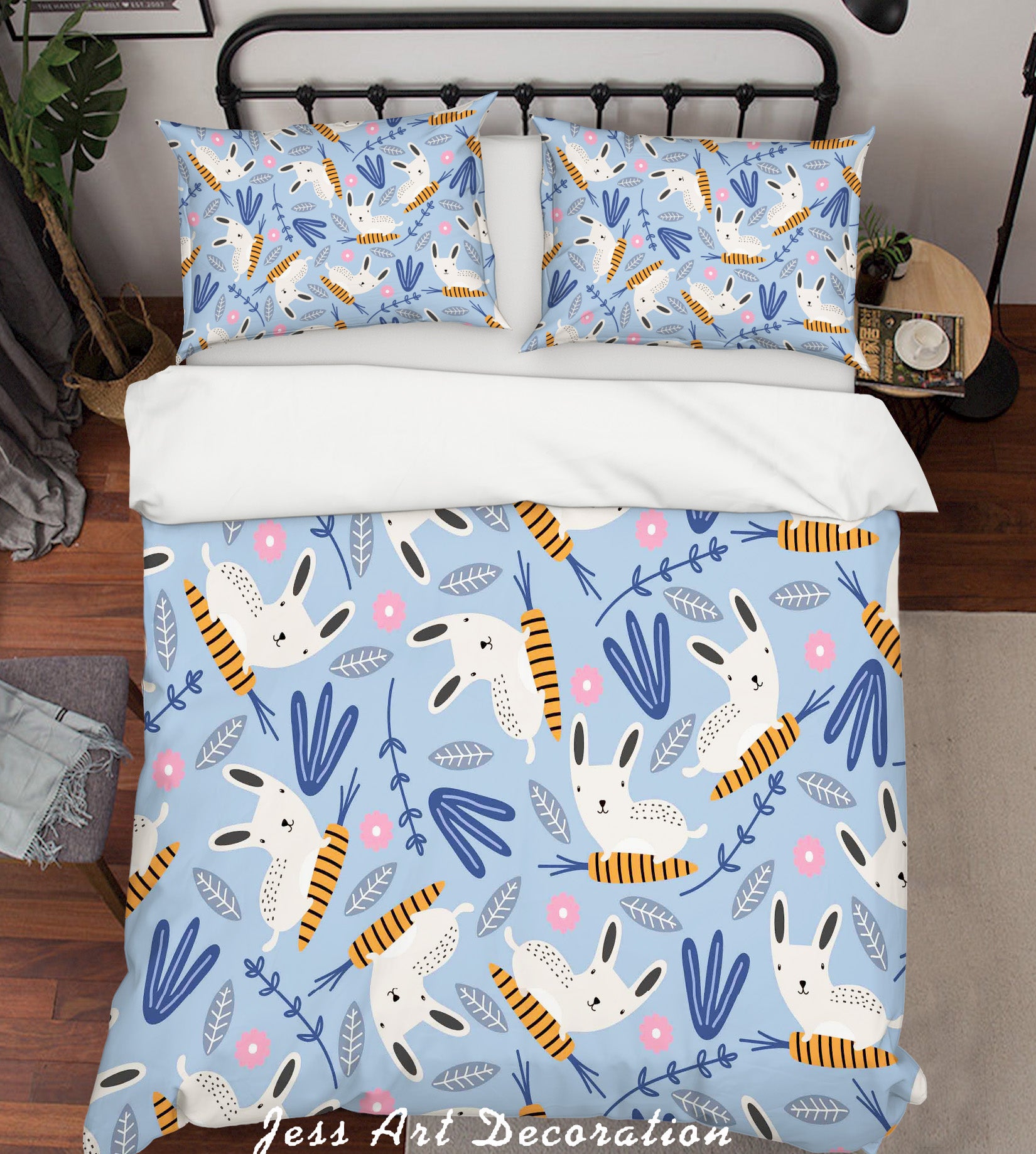 3D Cartoon Rabbit Blue Leaf Quilt Cover Set Bedding Set Pillowcases 149