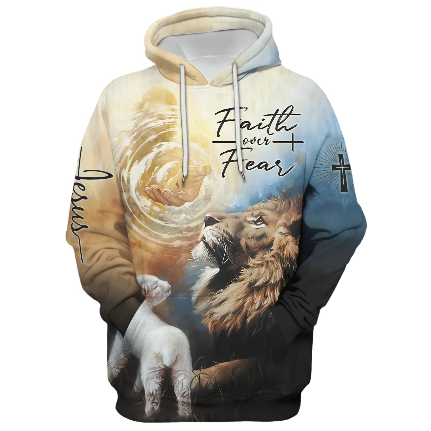 Jesus Lion Faith Over Fear Christ Hoodies  Christ God Hand Hoodie  Men & Women Christian Hoodie  3D Printed Hoodie
