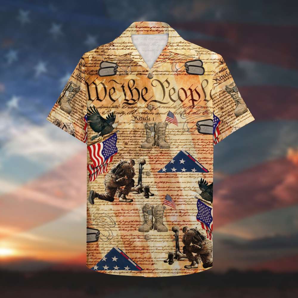 Veteran We The People Hawaii Unisex Print Aloha Short Sleeve Casual Shirt Ha92452