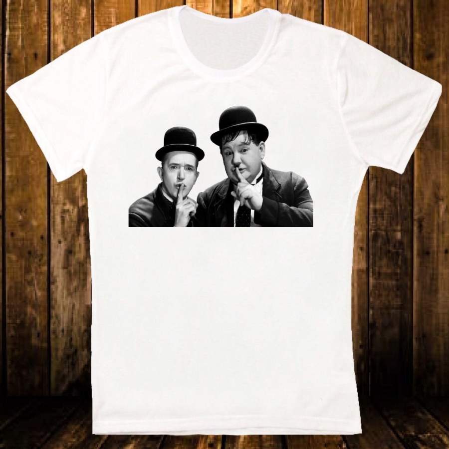 Mens Laurel And Hardy Shh Funny Cool Retro Vintage Hipster T-Shirt Round Neck Short Sleeves Tops Clothing