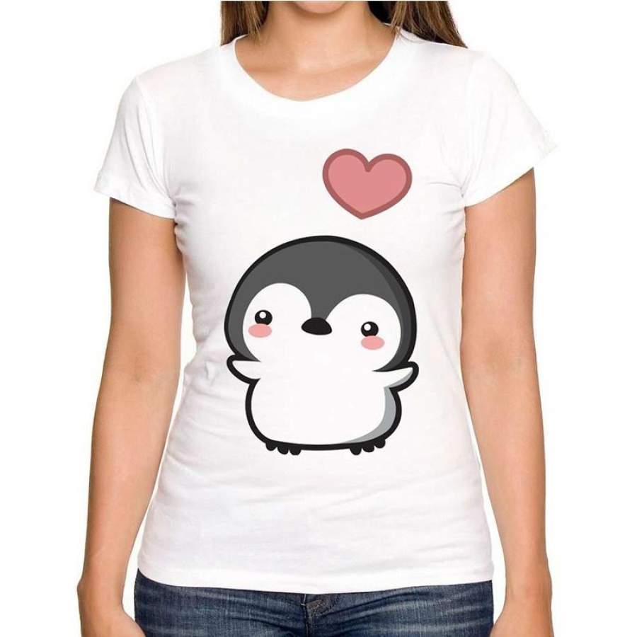 Cartoon T-Shirt Women’S Short Sleeve Cute Penguin Strange Harajuku Design Casual White Tops Summer Hipster Cool Tees