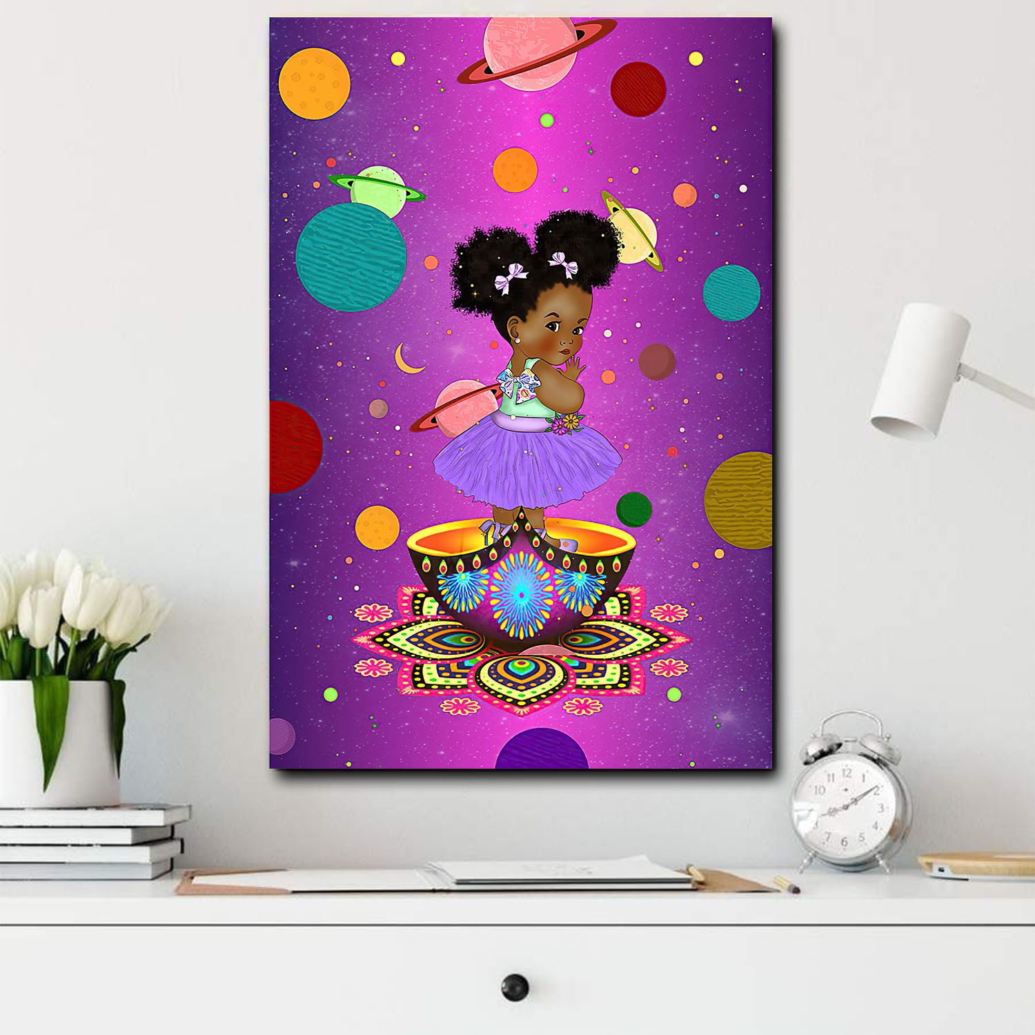 African American Art Canvas Melanin Girl Cartoon Chibi African Wall Art And Decor