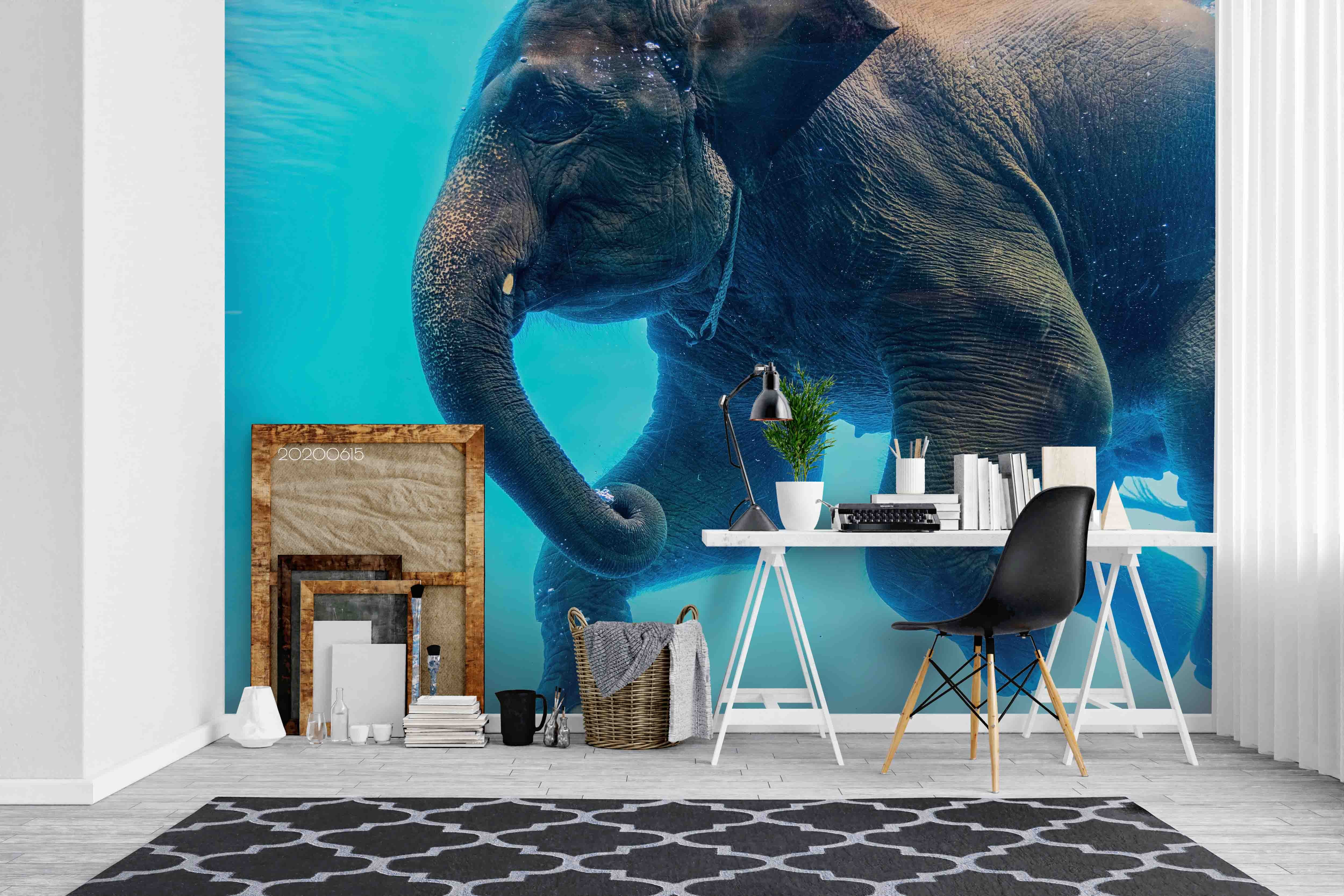 3D Swimming Elephant Underwater Wall Mural Wallpaper Lxl 105