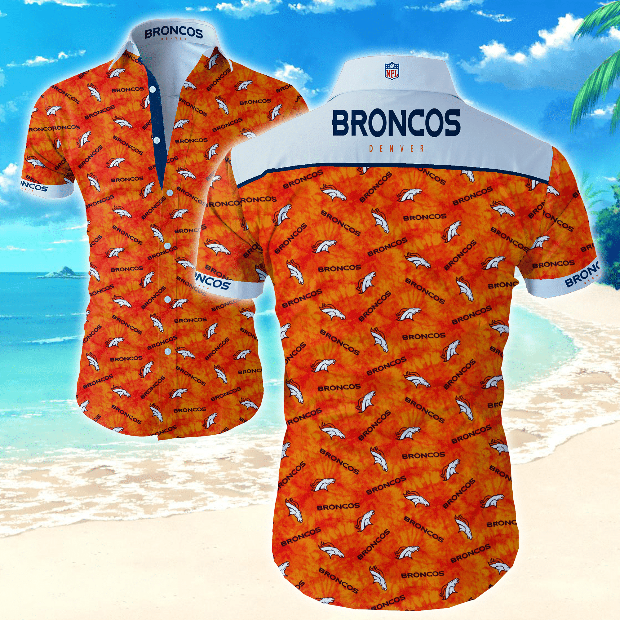 Denver Broncos Classic Premium Hawaiian Aloha Shirt Hawaiian Shorts Beach Short Sleeve