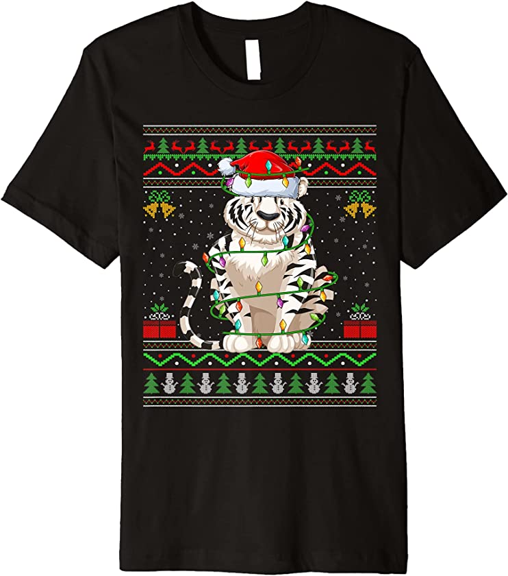 White Tiger Animal Lover Matching Ugly White Tiger Christmas Premium T-Shirt