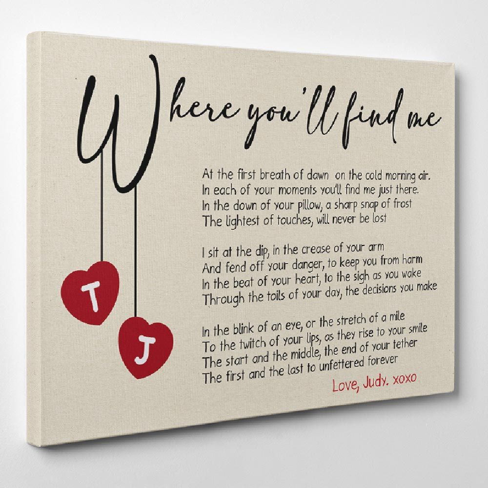 “Where You’ll Find Me” Love Poem Custom Valentine’s Day Gift Canvas Print