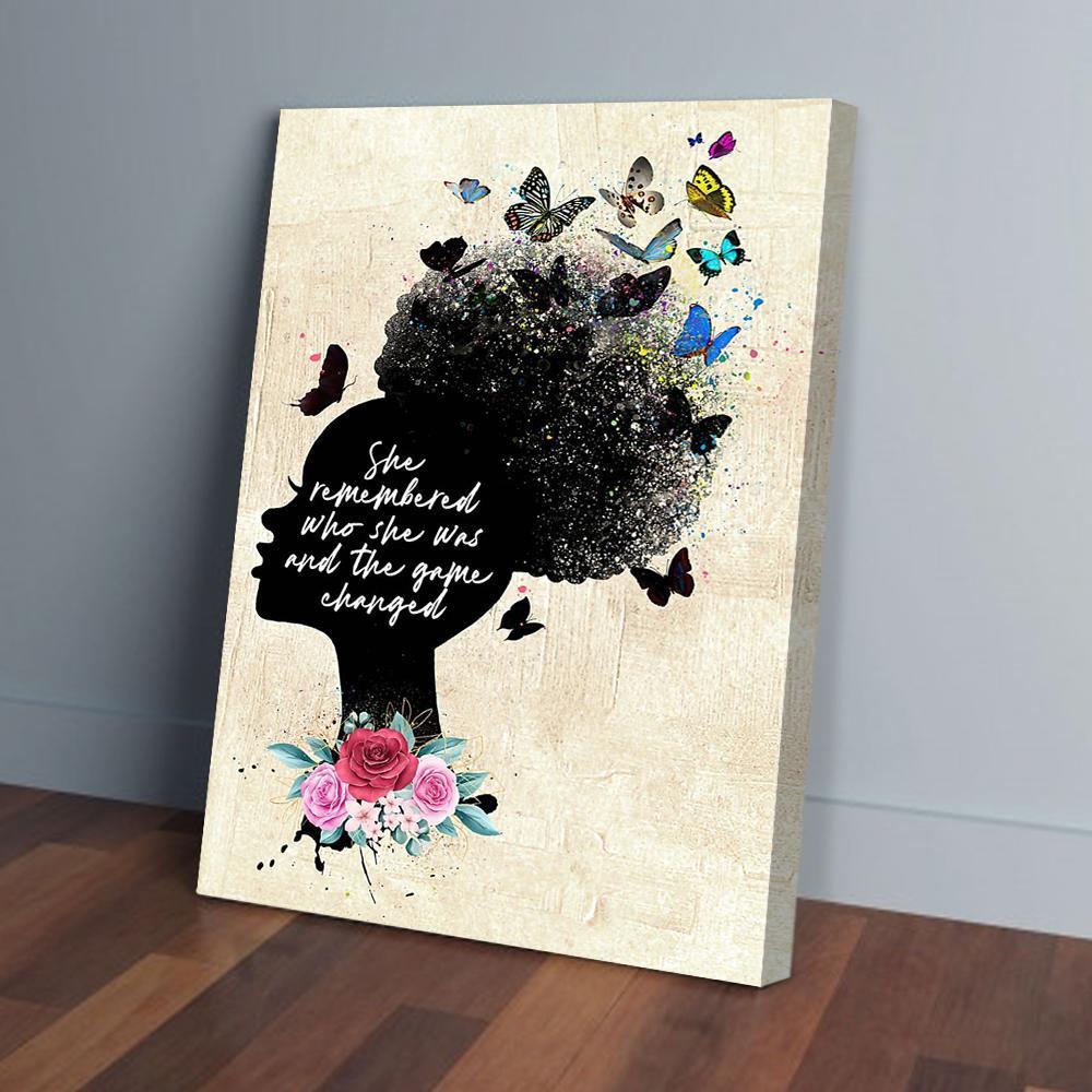 She Remembered Who She Was Black Girl Magic Butterfly Vertical Matte Canvas Wall Art