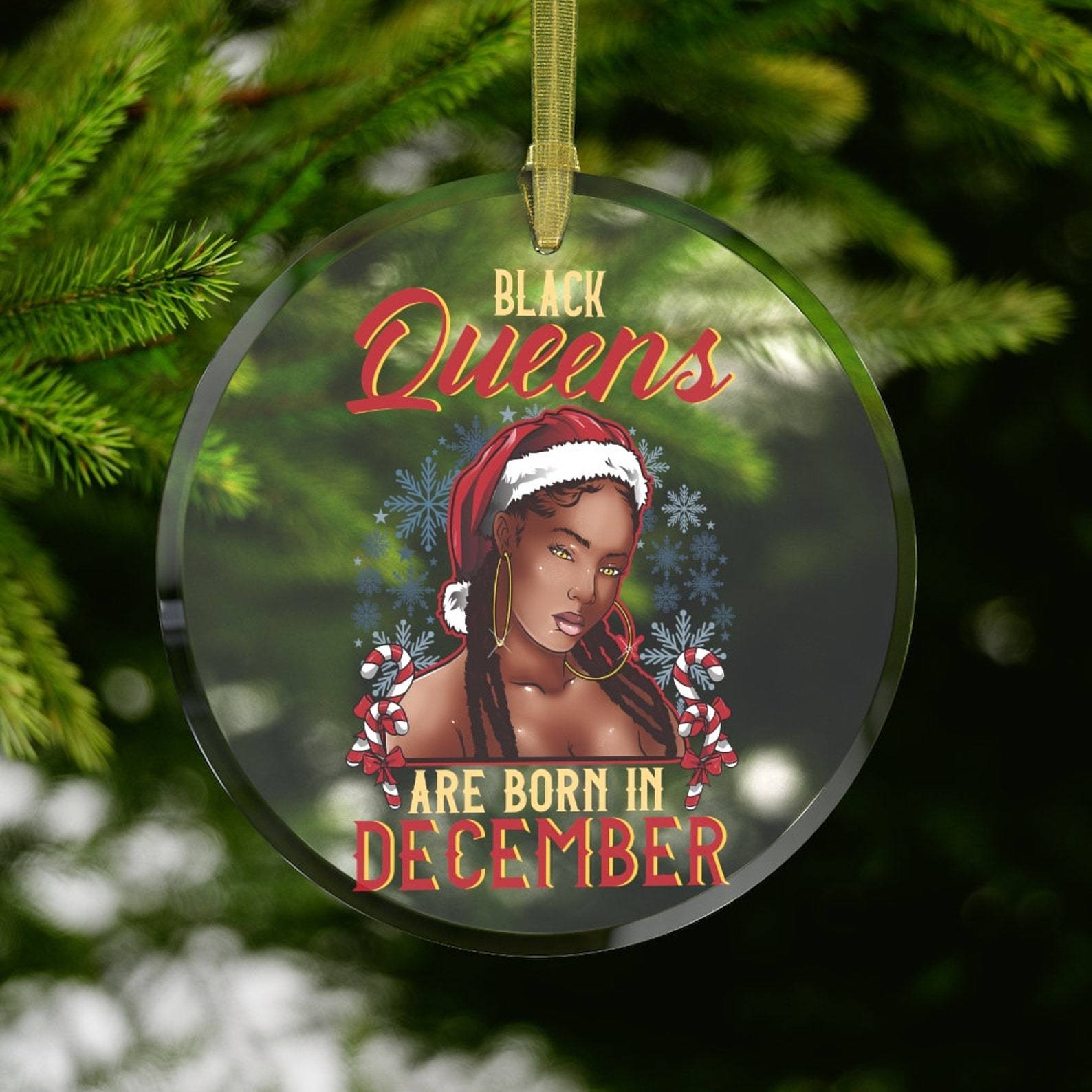 December Birthday Queen Black Girl Black Woman Gifts Black Womencandy Cane Santa Hat Christmas Ornament