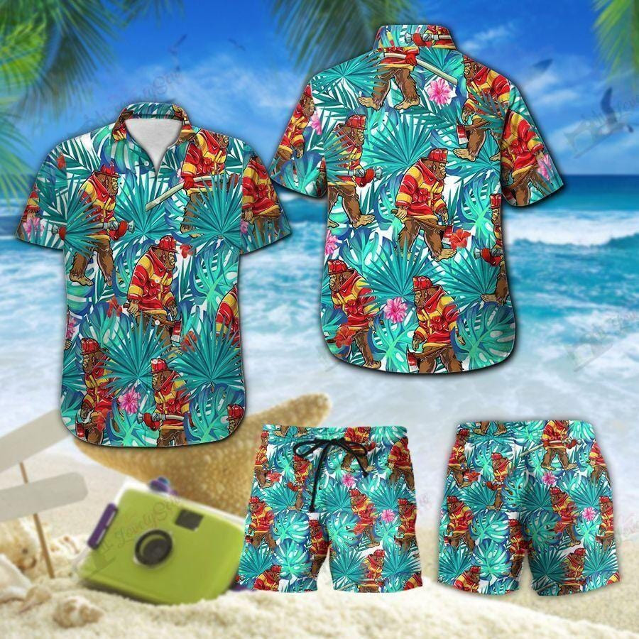 Proud Firefighter Bigfoot Hawaii Shirts Swim Trunks Beach Shorts H Ha60795