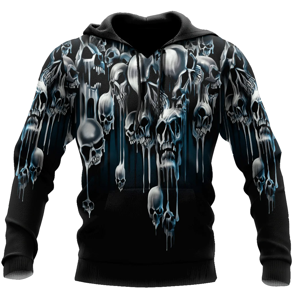 3D All Over Print Black Skull Hoodie For Her, Man Skull Hoodie, Halloween Skull Hoodie