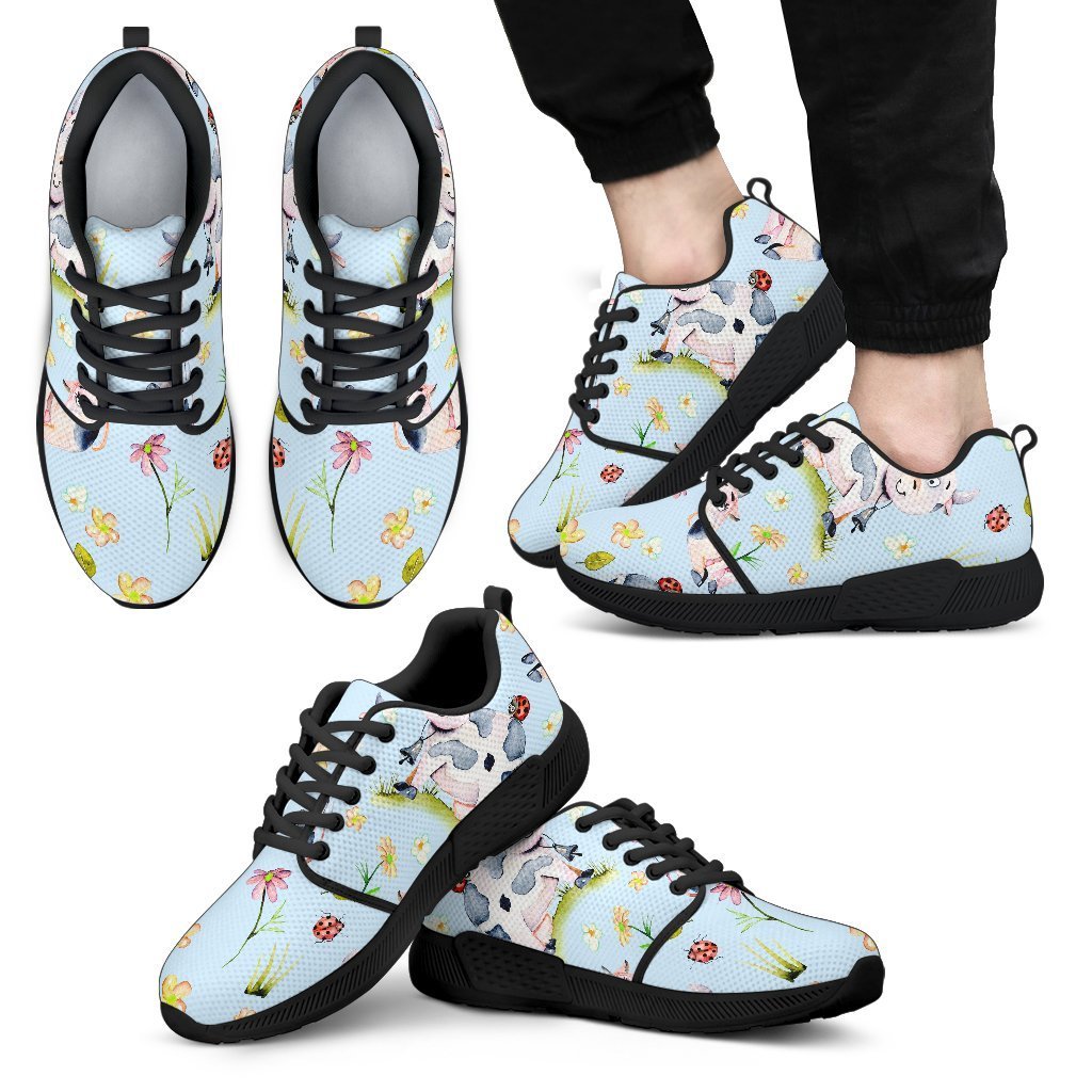 Watercolor Cartoon Cow Pattern Print Men’S Athletic Shoes