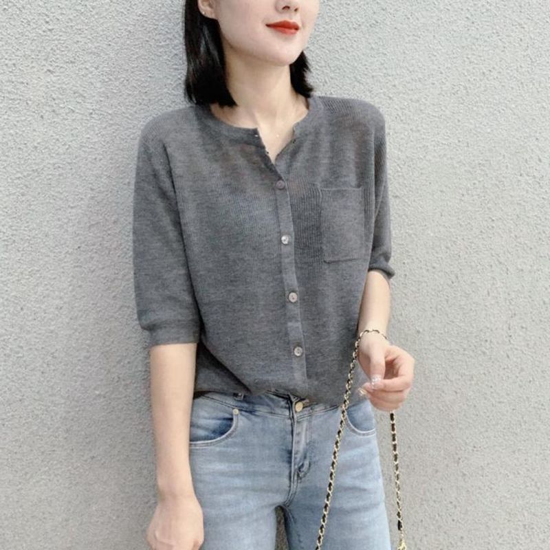 Cardigan Women Solid Thin Summer Short Sleeve All-match Ulzzang Fashion Chic Casual Elegant Female Daily Retro New Simple O-neck alx