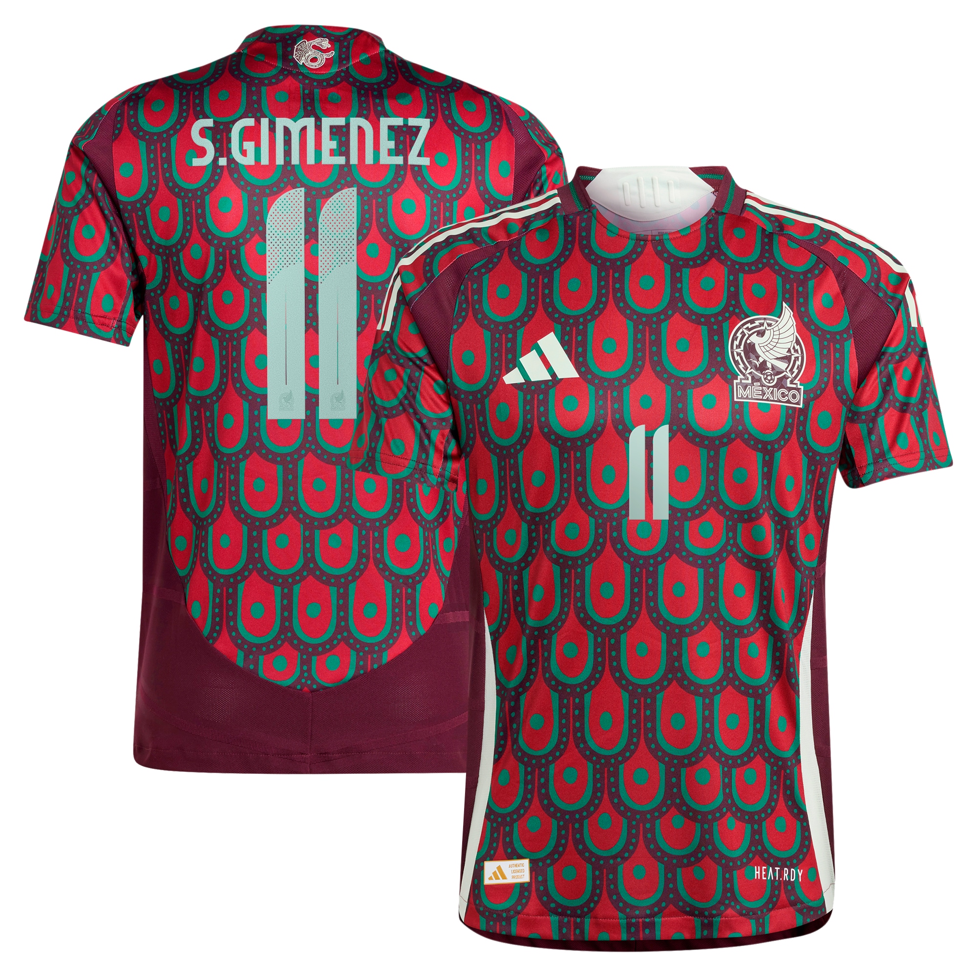 Santiago Giménez Mexico National Team 2024 Home Authentic Player Jersey – Burgundy