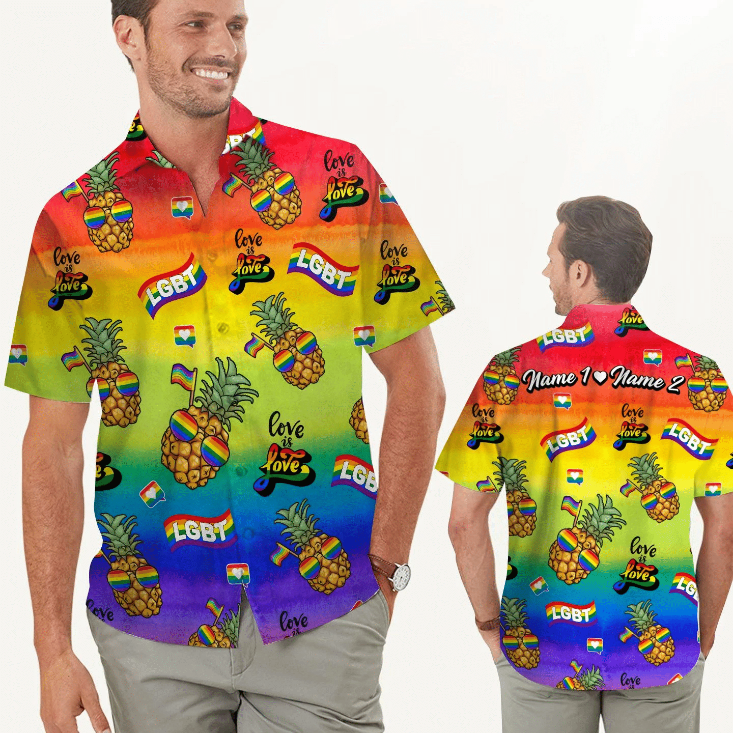 Love Is Lgbt Rainbow Pineapples Custom Name Men Hawaii Shirt For Lgbtq Community Ha78205