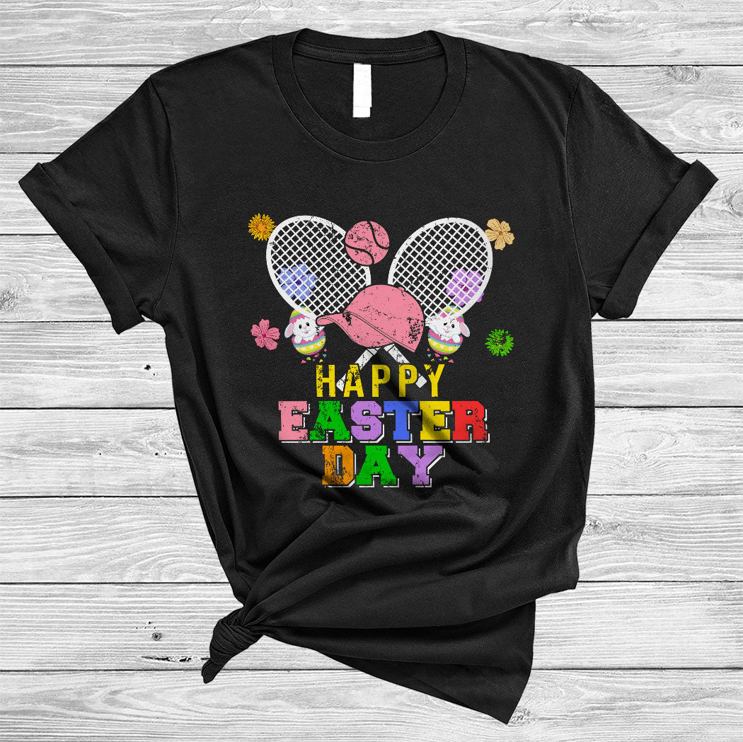 Vintage Happy Easter Day Cute Floral Easter Tennis Player Bunny Egg Hunt Lover Gifts T-Shirt