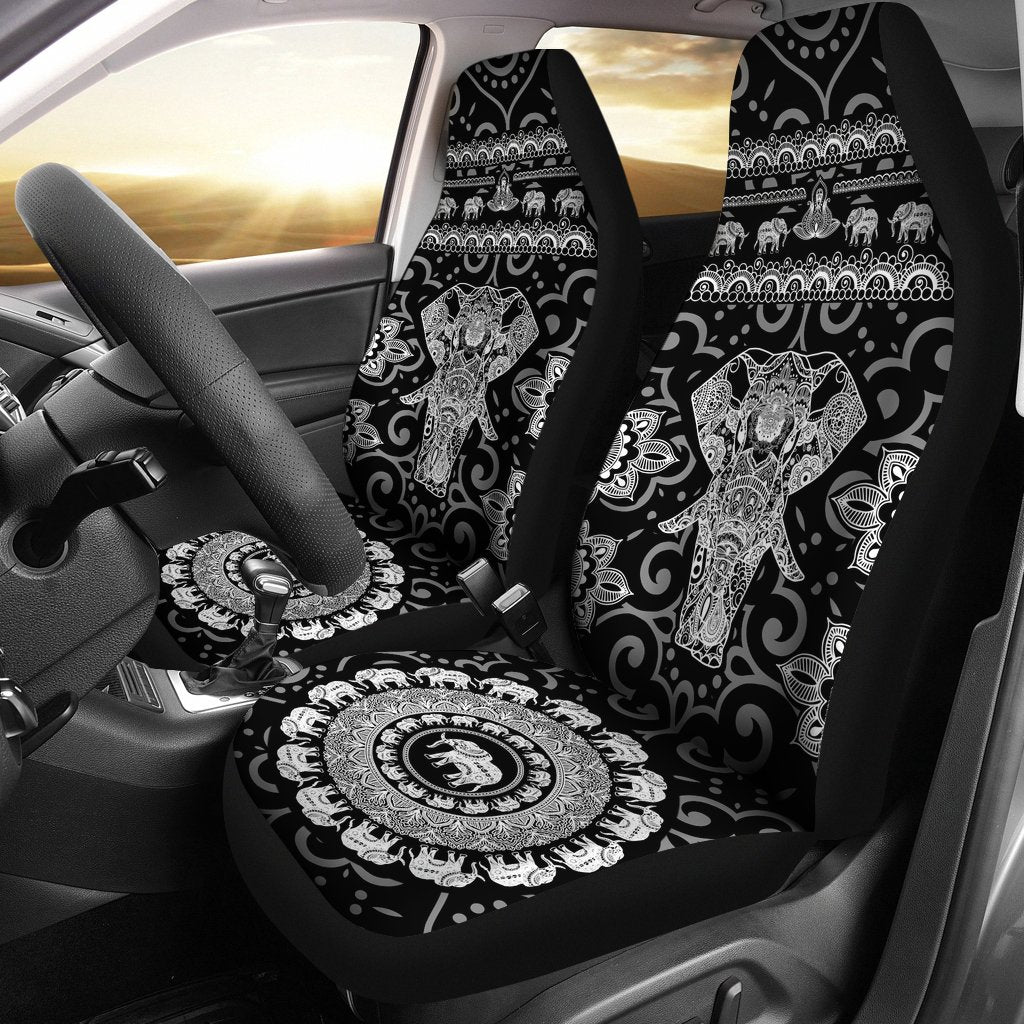 Black & White Elephant Car Seat Covers Universal Fit