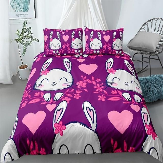 3D Rabbit Printed 3 Pieces Quilted Comforter Set